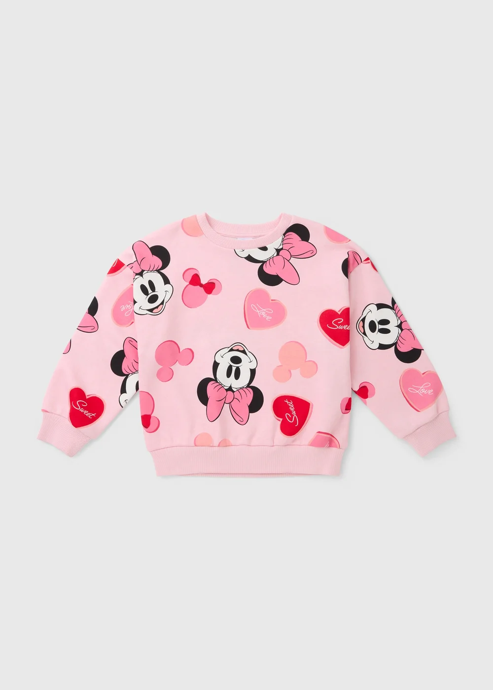 Disney Girls Pink Minnie Mouse Heart Sweatshirt (1-7yrs) - 1-1.5 Yrs Image 1