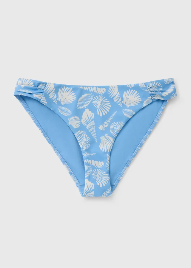 Pale Blue Shell Print Shapewear High Leg Bikini Bottoms