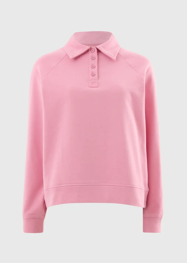 Pink Henley Collar Sweatshirt