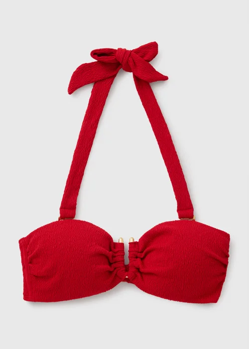 Red Textured Hardware Detail Bikini Top - Size 6 Image 3