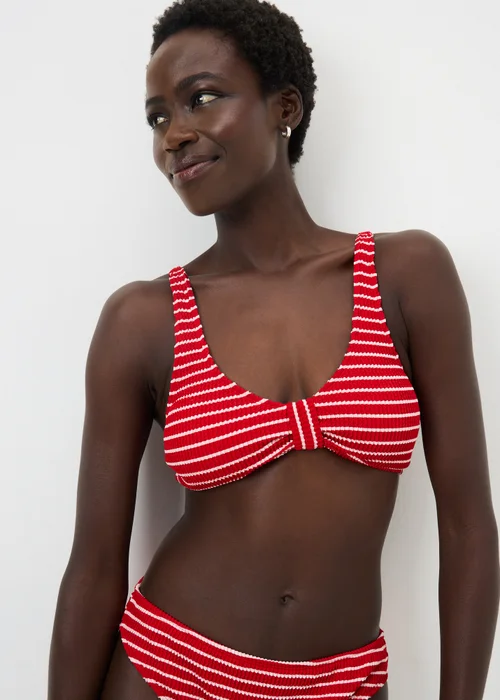 Red Stripe Knot Bikini Top - Size 6 Image 1