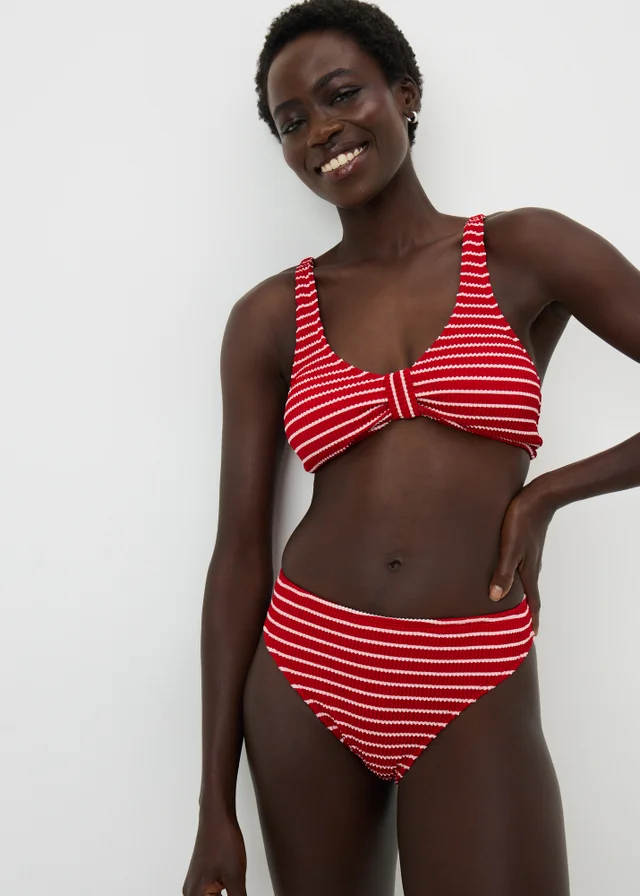 Red Stripe Textured Bikini Bottoms