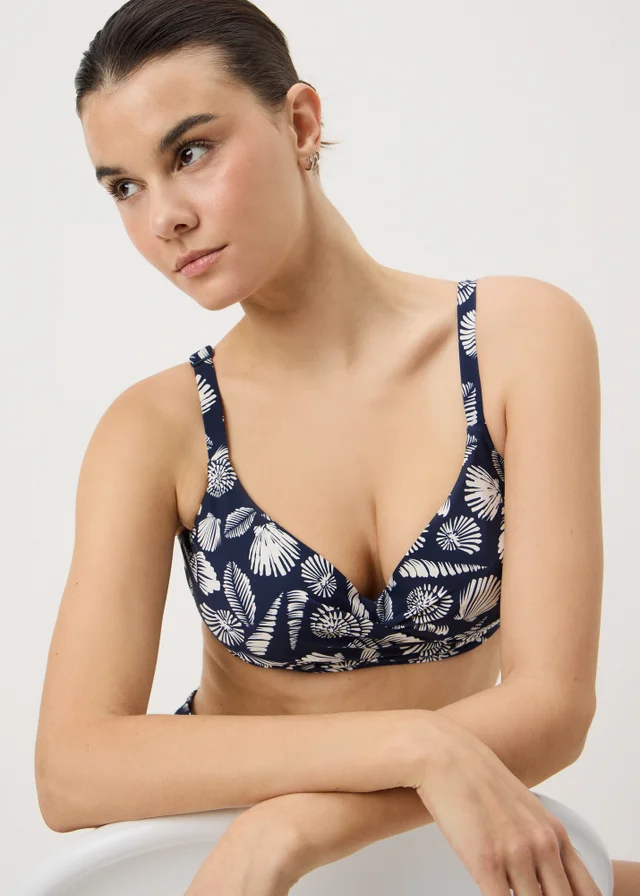 DD+ Navy Shell Print Twist Front Bikini Top