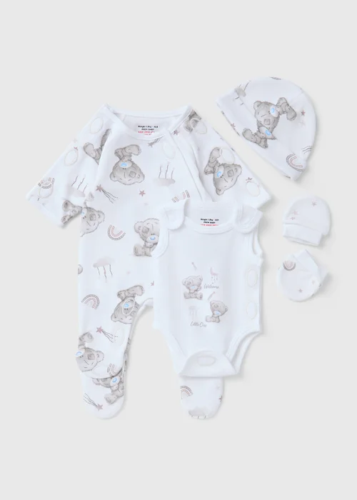 Tiny Tatty Teddy 4 Piece Prem Baby White Sleepsuit Set (3-4lb) - 3LB PREM BABY Image 1