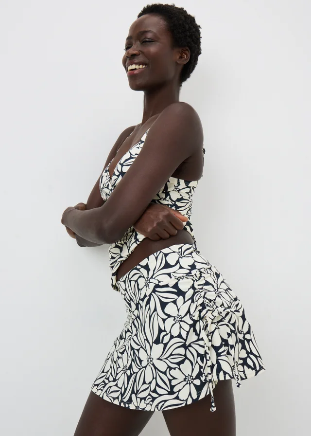 Navy Print Shapewear Skirt Bikini Bottoms