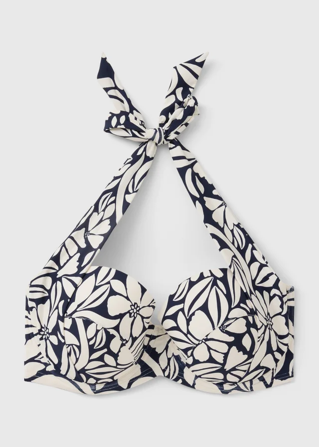 Navy Print Shapewear Cupped Bikini Top