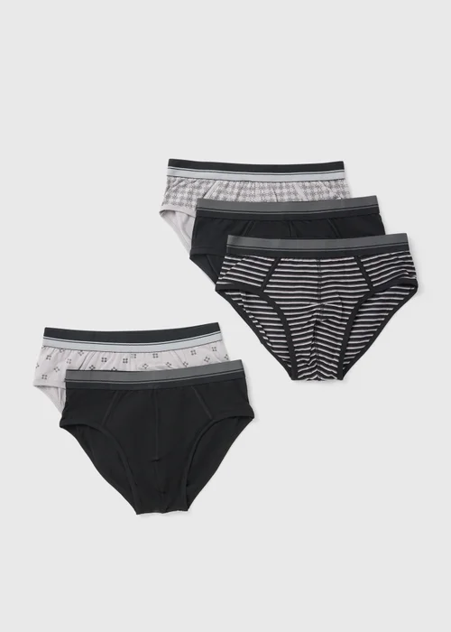 5 Pack Mono Patterned Briefs - Small Image 1