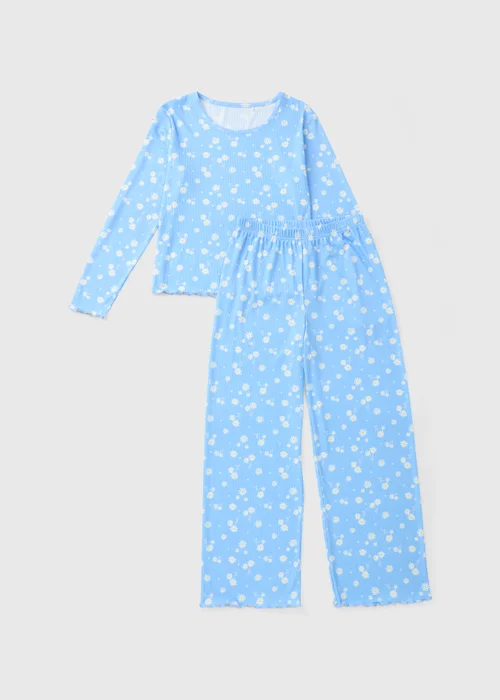 Girls Blue Daisy Pyjama Set (4-13yrs) - Age 4 Years Image 1