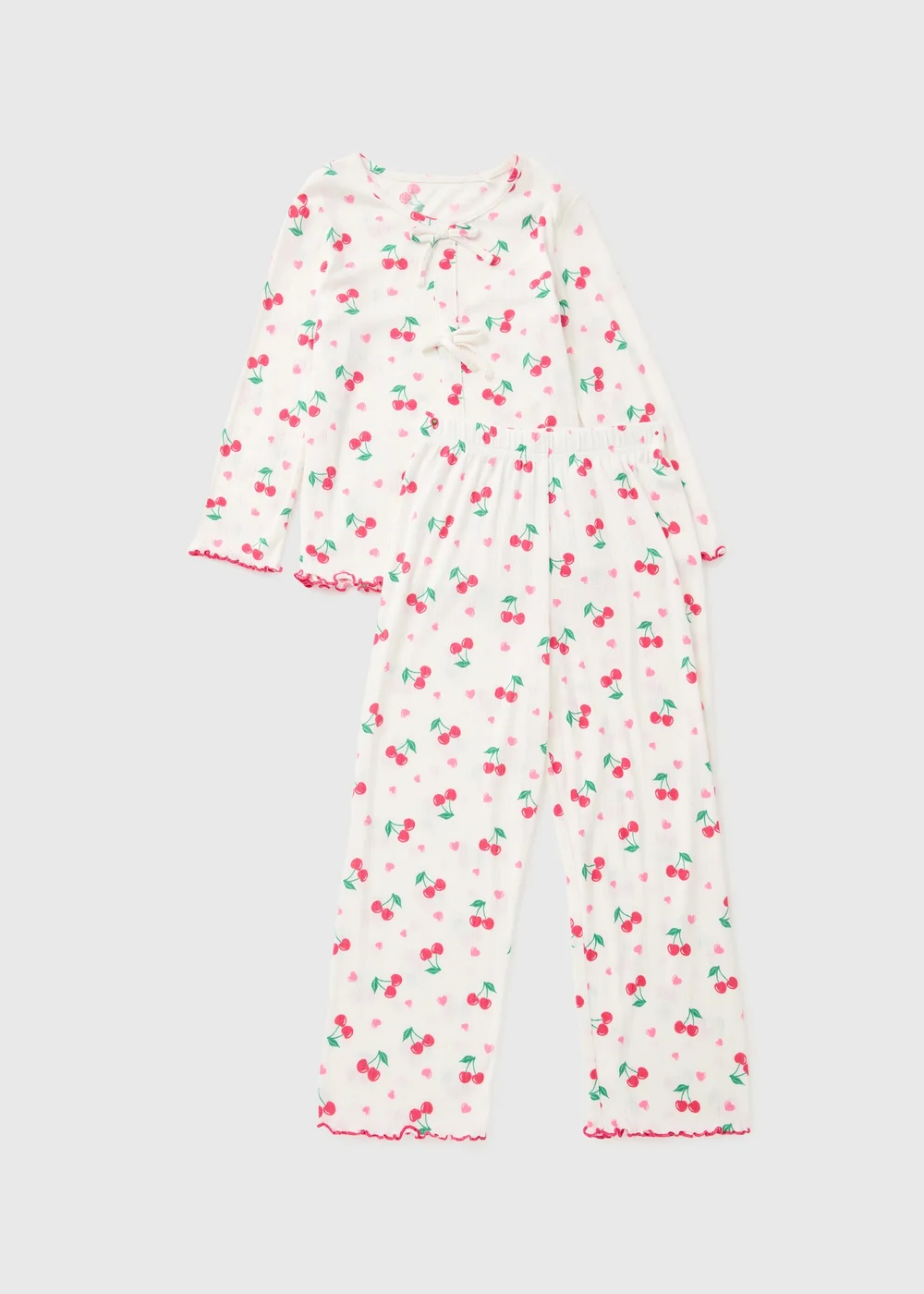 Girls White Cherry Pyjama Set (7-13yrs) - Age 10 Years Image 1