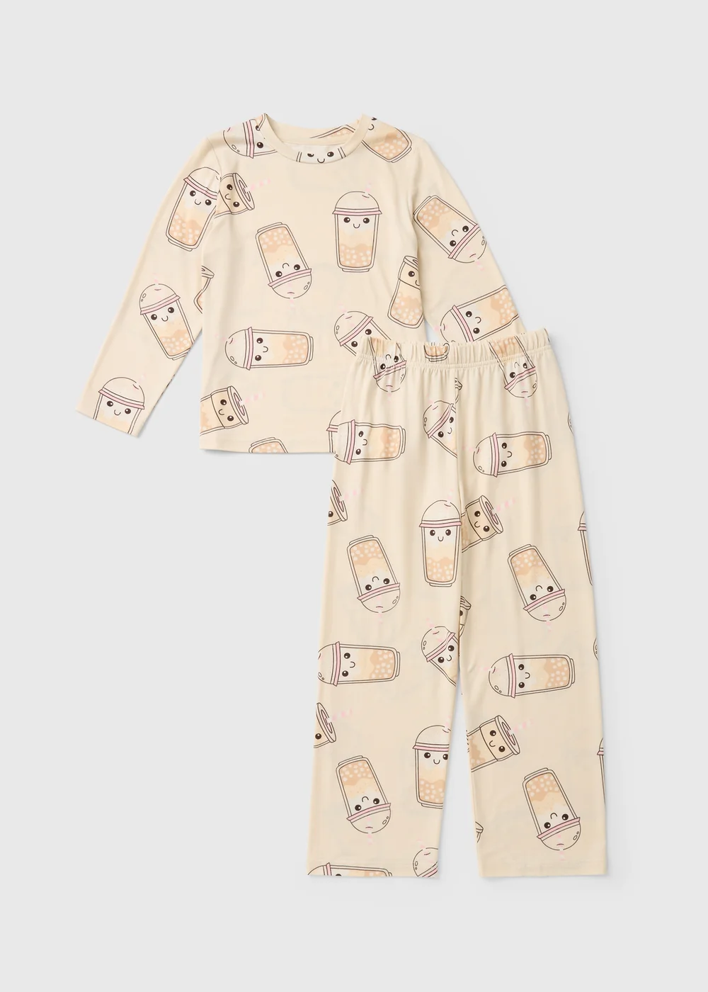 Girls Cream Boba Tea Pyjama Set (7-13yrs) - Age 7 Years Image 1