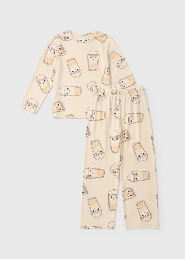 Girls Cream Boba Tea Pyjama Set (7-13yrs)