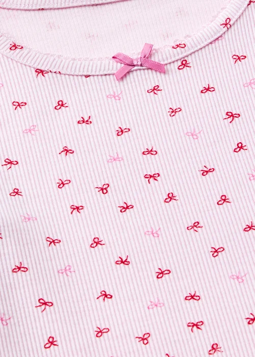 Girls Pink Bow Ribbed Pyjama Set (4-13yrs) - Age 8 Years Image 2