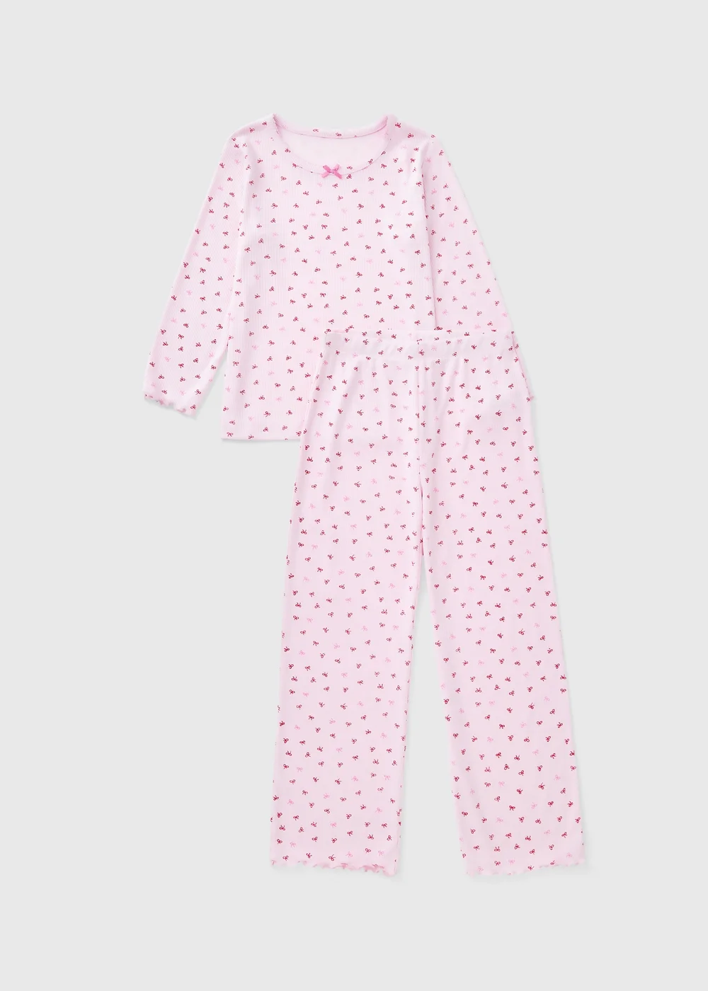 Girls Pink Bow Ribbed Pyjama Set (4-13yrs) - Age 8 Years Image 1