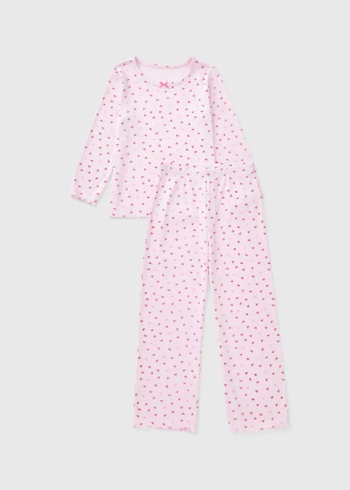 Girls Pink Bow Ribbed Pyjama Set (4-13yrs) - Age 8 Years Image 1