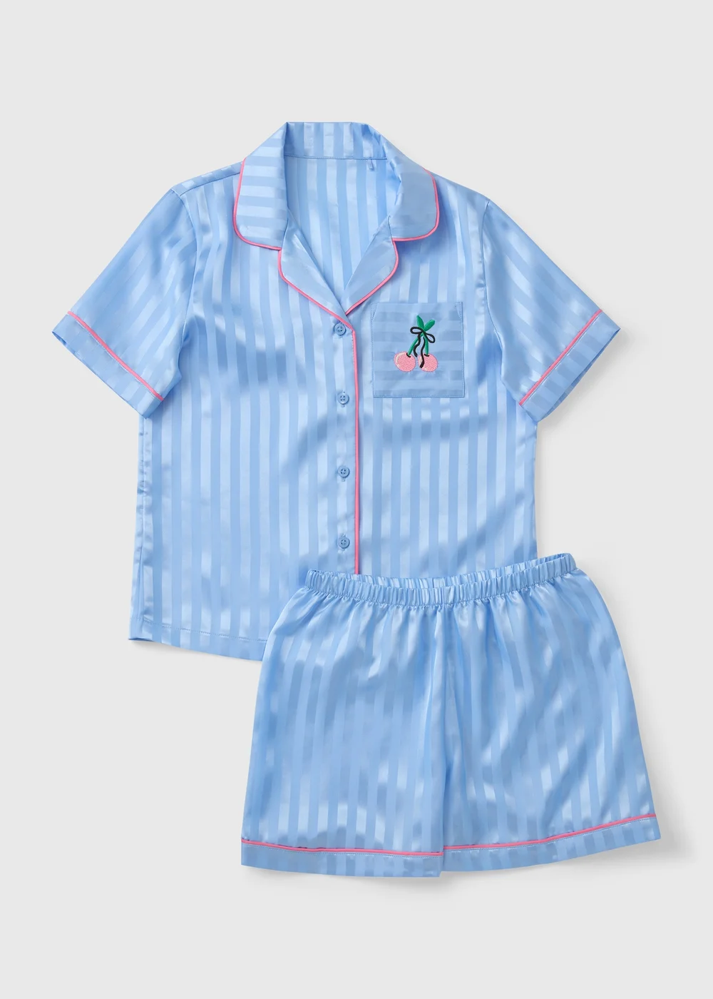 Kids Blue Satin Cherry Short Pyjama Set (4-13yrs) - Age 4 Years Image 1