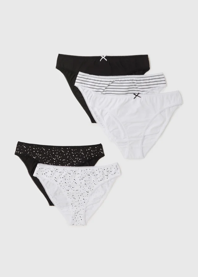 5 Pack Monochrome Star High Leg Knickers