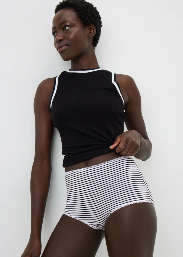 5 Pack Black Printed Full Knickers