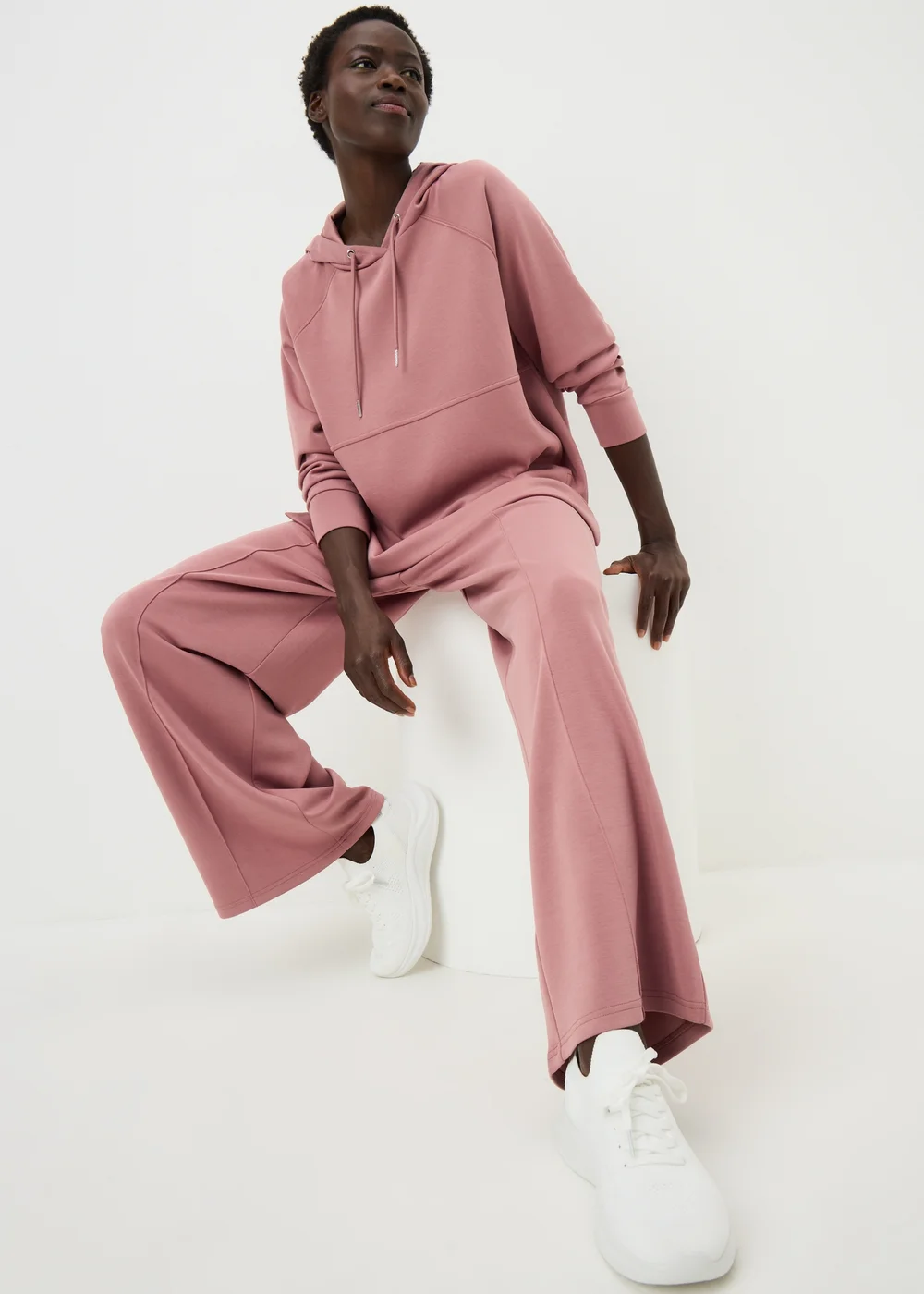 Souluxe Rose Sand Wash Longline Hoodie - Small Image 1