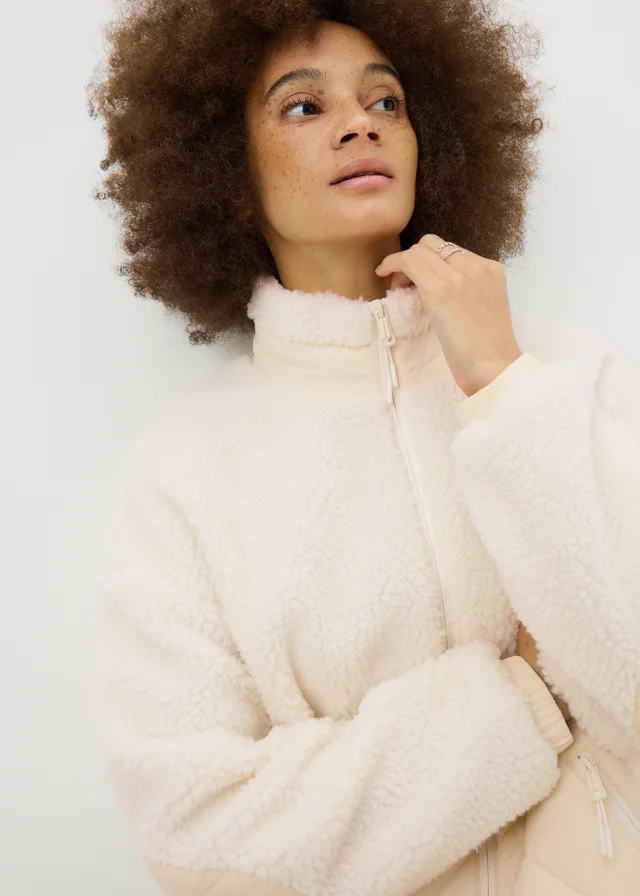 Souluxe Cream Funnel Neck Borg Jacket