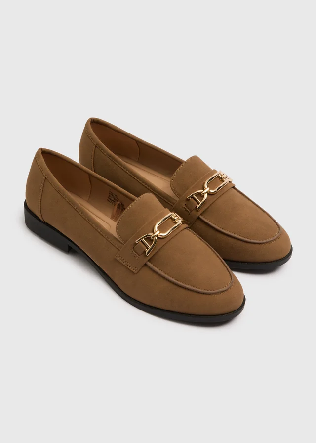 Tan Metal Bar Wide Fit Loafers