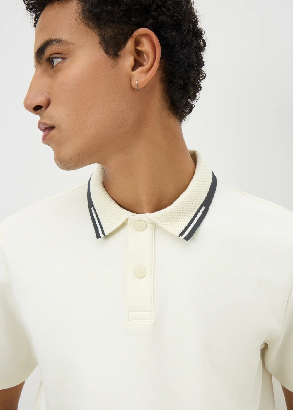 Ecru Tipped Polo Shirt - Small Image 1