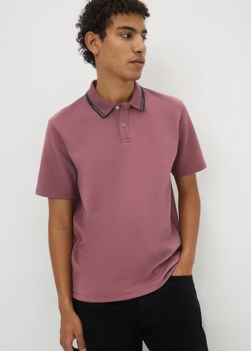Light Burgundy Tipped Polo Shirt - Small Image 1