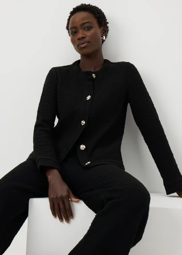 Black Boucle Button Co Ord Cardigan