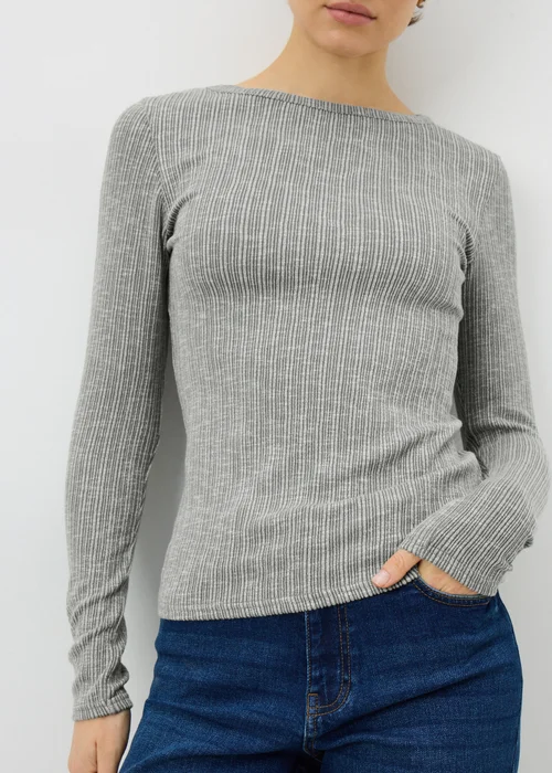 Grey Ribbed Long Sleeve Top - Size 8 Image 3