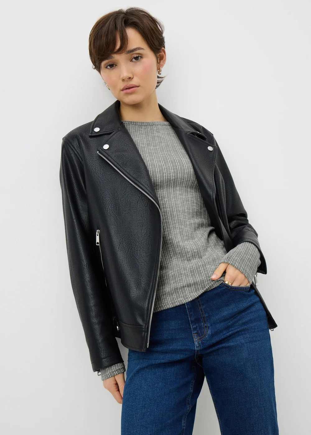 Grey Ribbed Long Sleeve Top - Size 8 Image 1