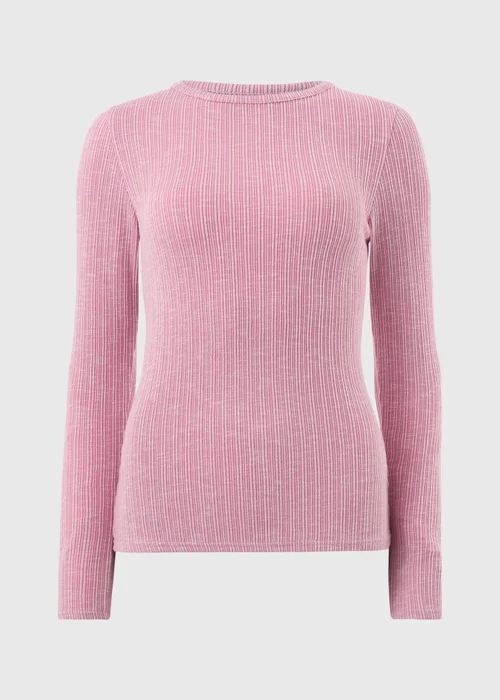 Pink Ribbed Long Sleeve Top - Size 8 Image 3