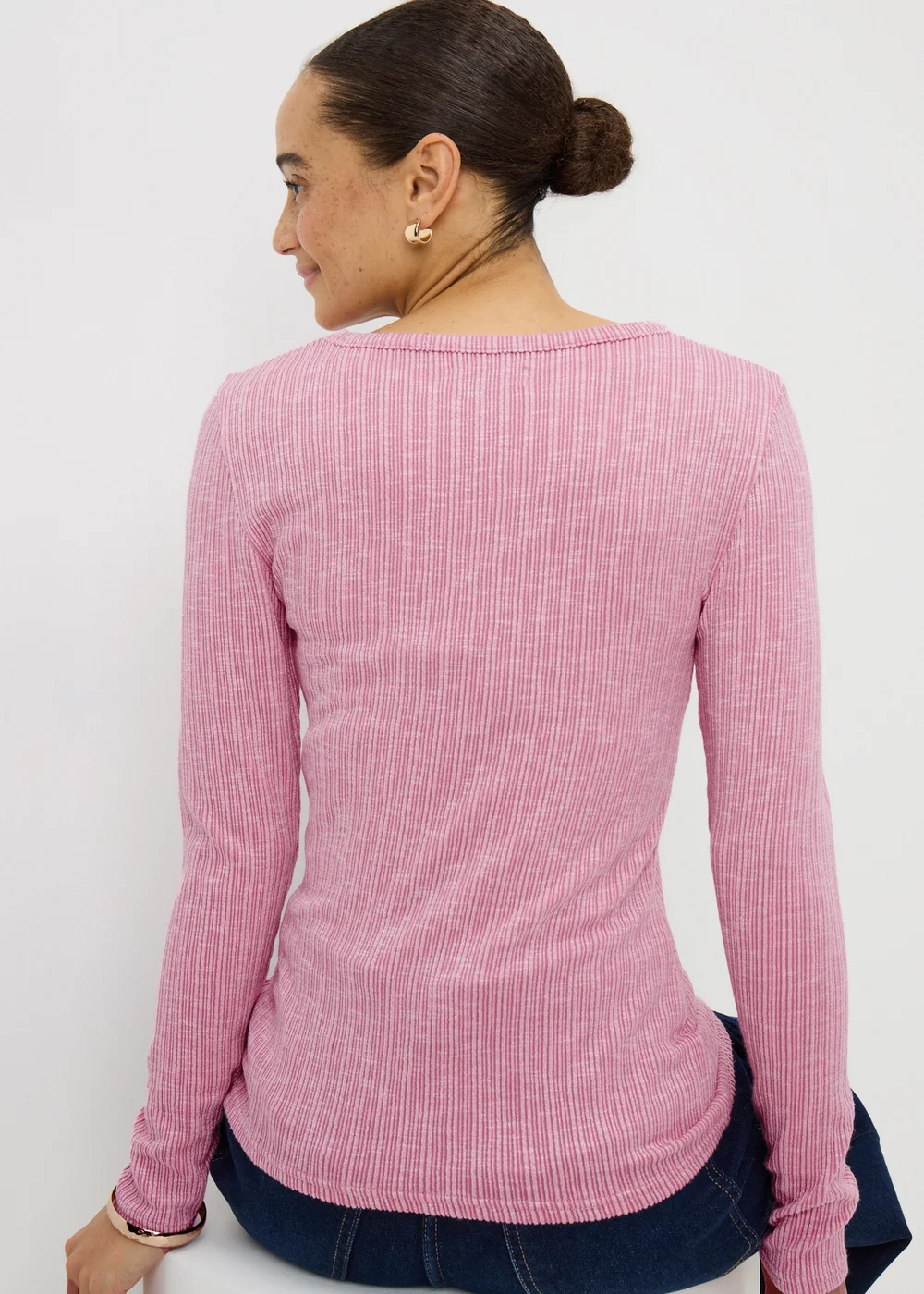 Pink Ribbed Long Sleeve Top - Size 8 Image 2