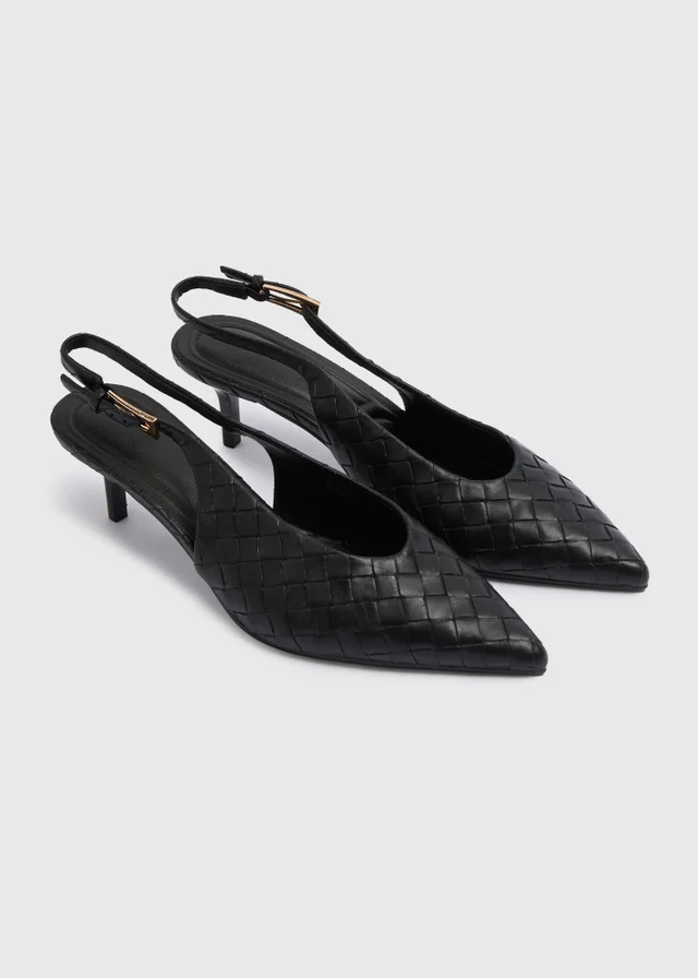 Black Woven Design Pointed Heels