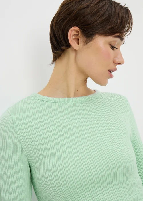 Green Ribbed Long Sleeve Top - Size 8 Image 2