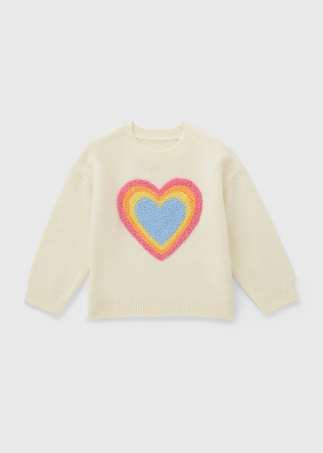 Girls Cream Heart Knitted Jumper (1-7yrs)