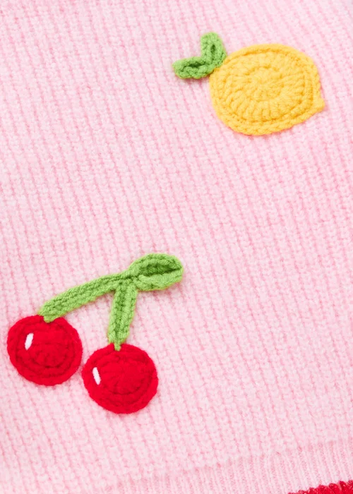 Girls Pink Fruit Crochet Knit Jumper (1-7yrs) - Age 5 - 6 Years Image 2