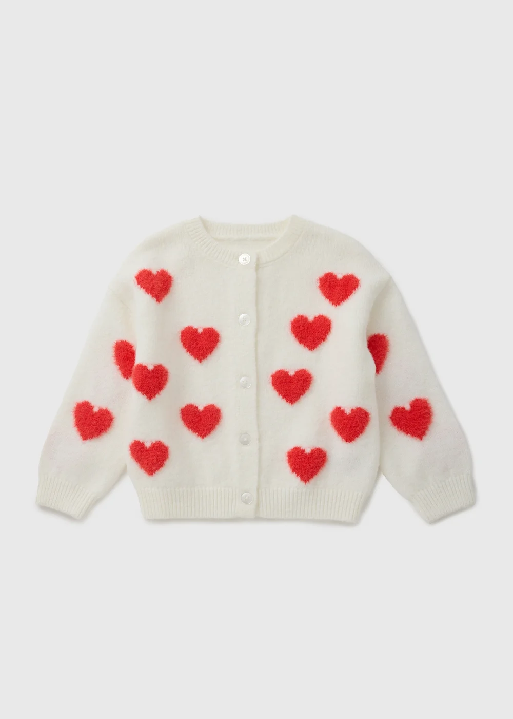 Girls Cream Heart Valentines Cardigan (1-7yrs) - Age 3 - 4 Years Image 1