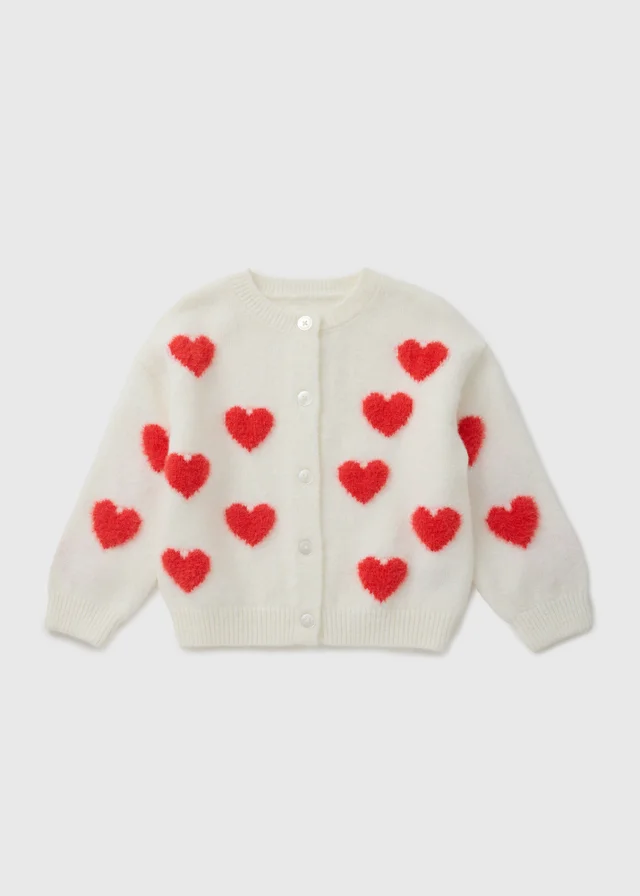 Girls Cream Heart Valentines Cardigan (1-7yrs)