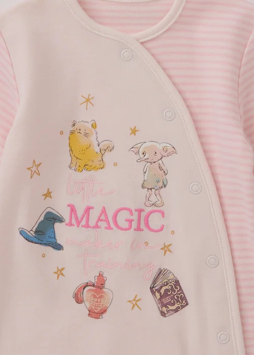Harry Potter Baby Pink Ribbed Magic Sleepsuit & Bib Set (Newborn-12mths) - Up to 1 Month Image 2