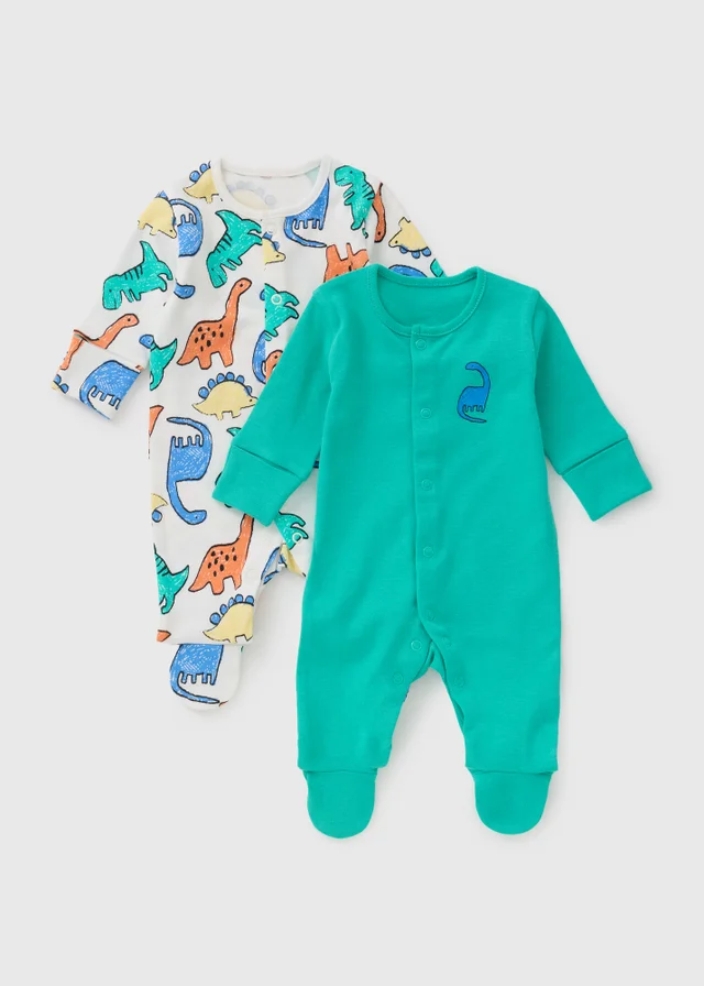 2 Pack Baby Multicolour Dino Sleepsuits (Newborn-23mths)