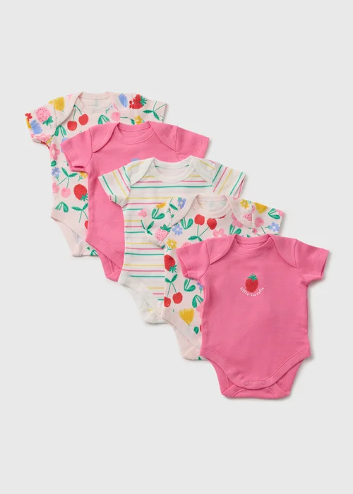 5 Pack Baby Multicolour Fruit Bodysuits (Newborn-23mths) - First Size Image 1