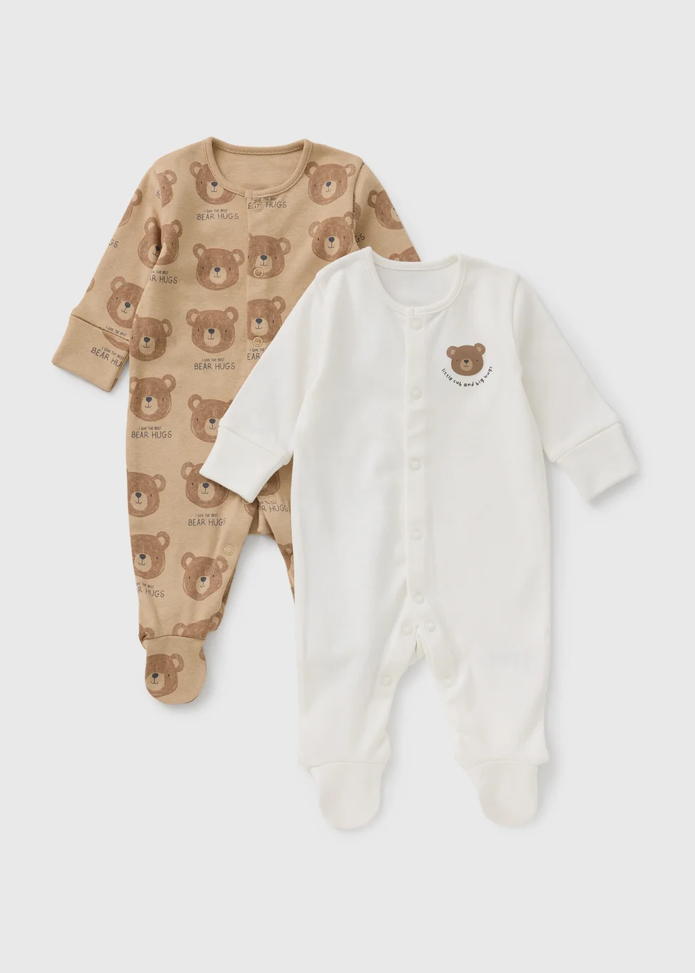 2 Pack Baby Brown Bear Sleepsuit (Newborn-23mths) - First Size Image 1