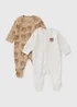 2 Pack Baby Brown Bear Sleepsuit (Newborn-23mths) - First Size Image 1