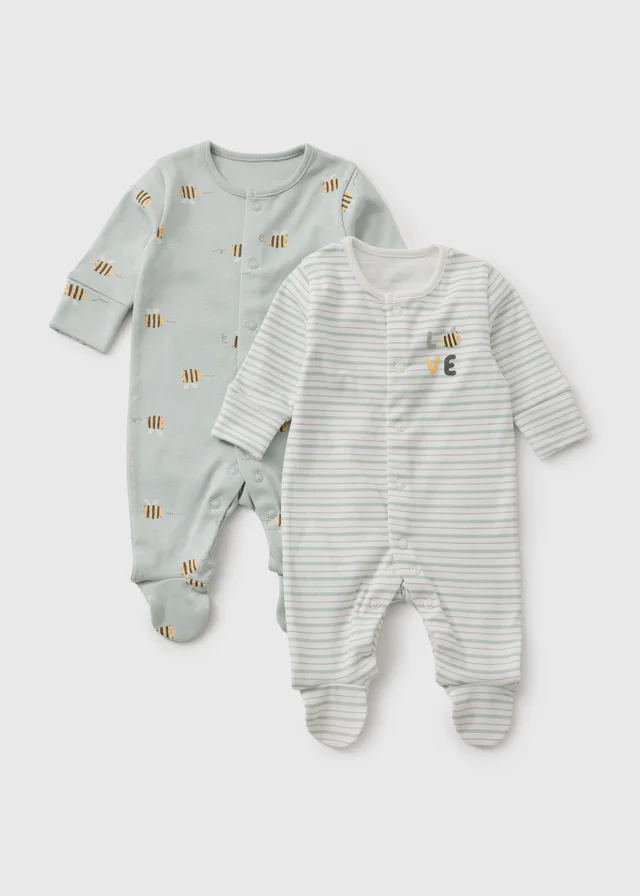 2 Pack Baby Sage Bee Sleepsuit (Newborn-23mths)