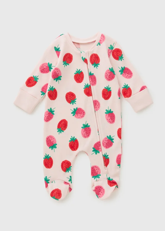 Baby Pink Strawberry Zipped Sleepsuit (Newborn-23mths)
