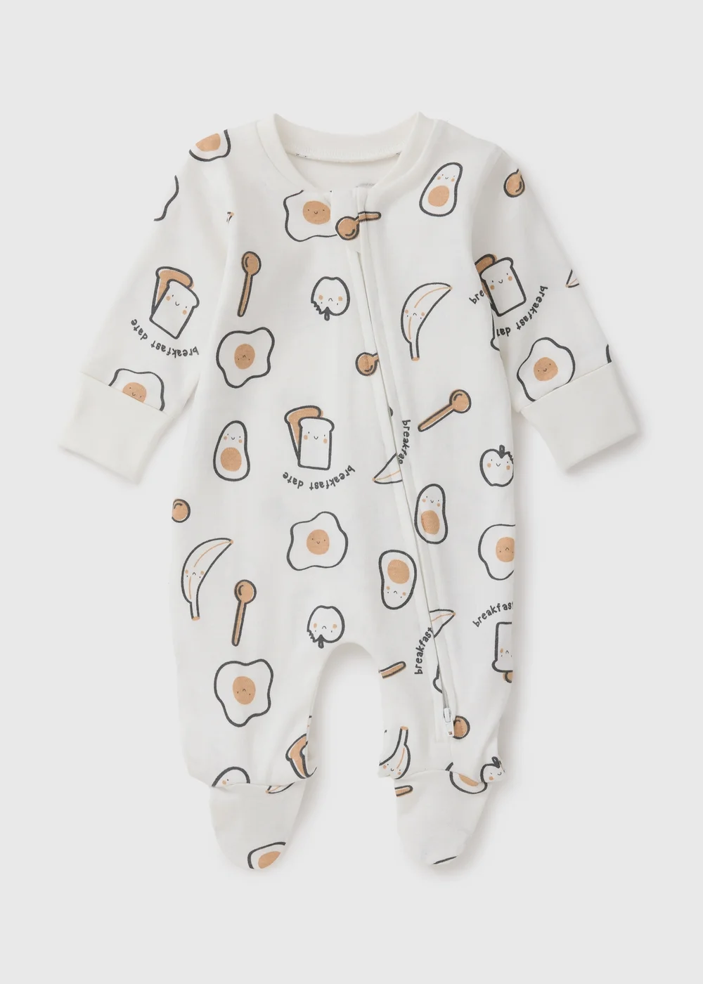 Baby White Breakfast Zipped Sleepsuit (Newborn-23mths) - First Size Image 1