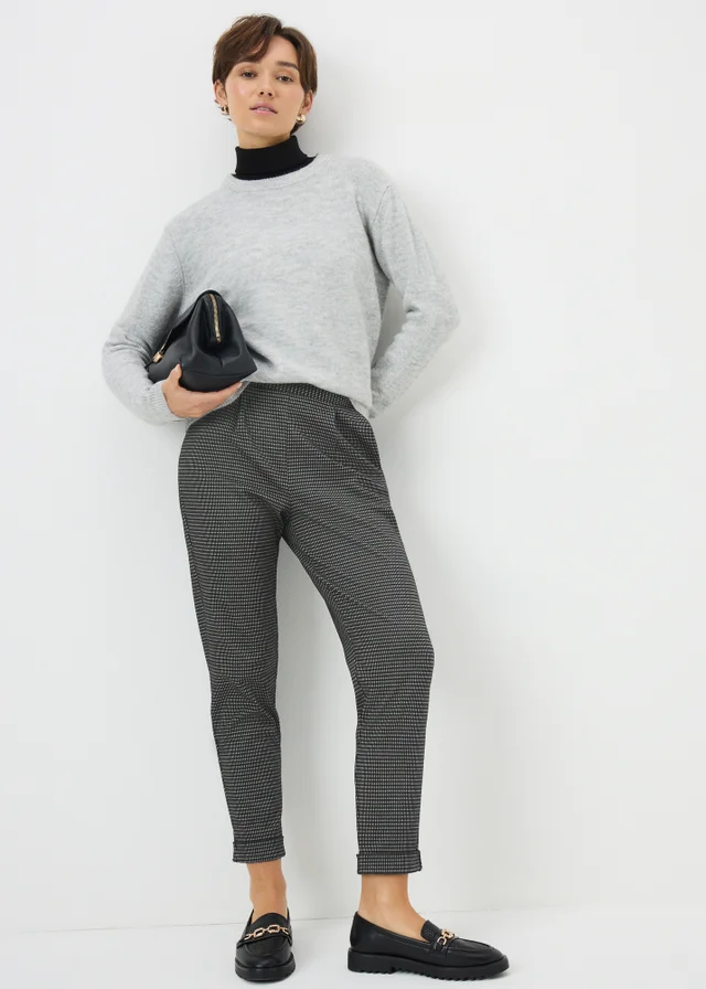 Black Check Ponte Tapered Trousers