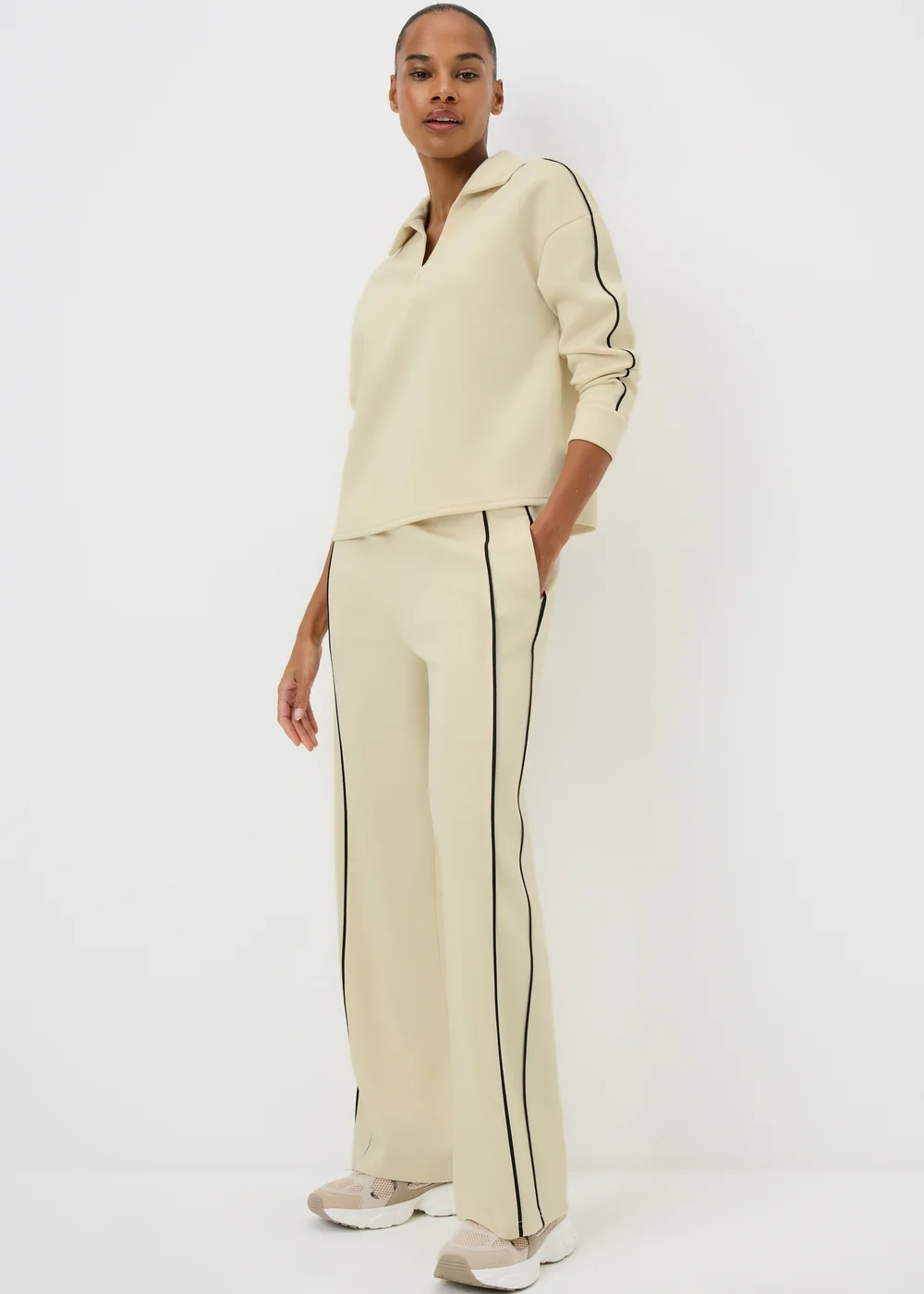 Cream Scuba Piped Co Ord Trousers - Size 20 29 leg Image 2