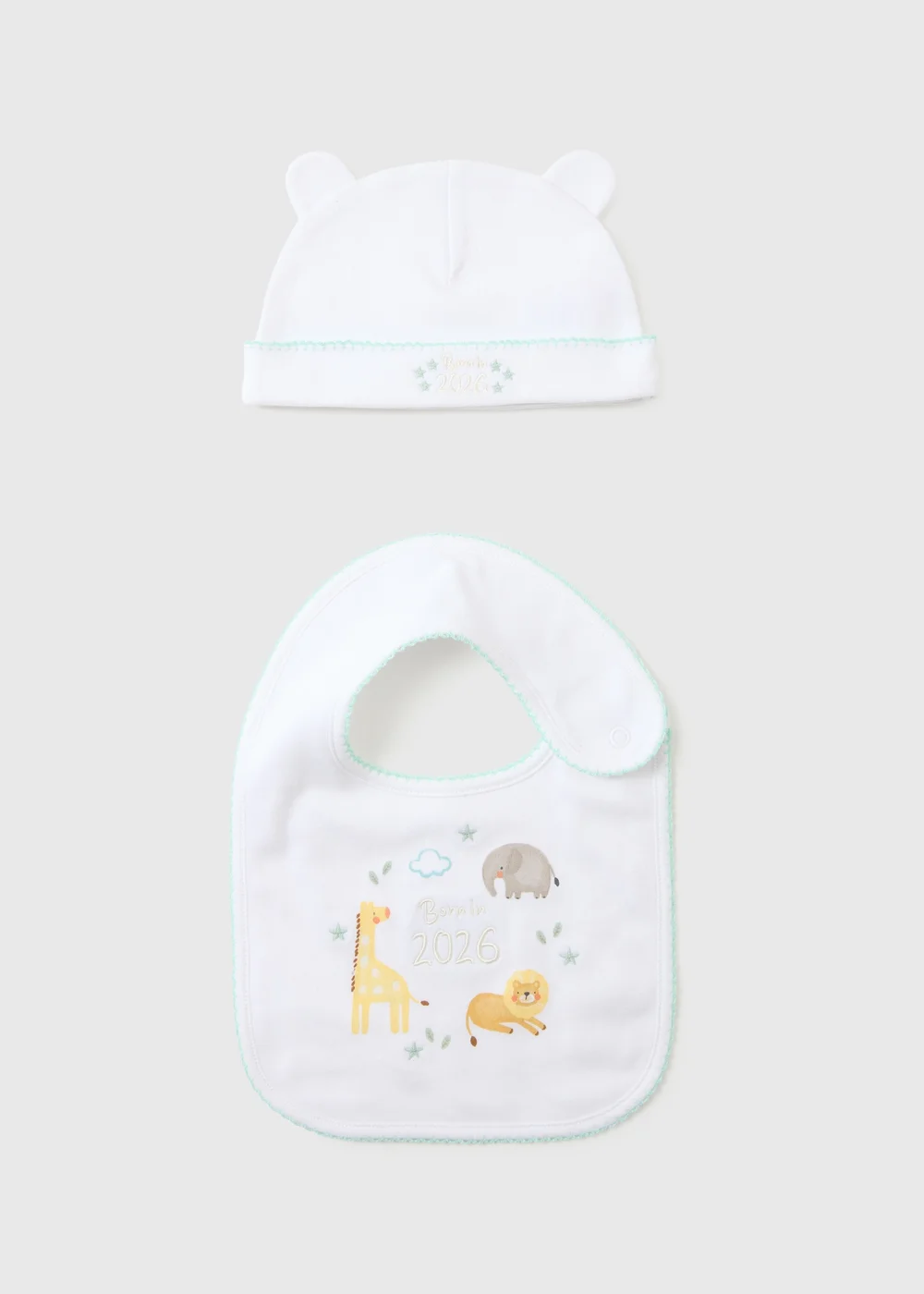 Baby White Born In Bib & Hat Set - One Size Image 1