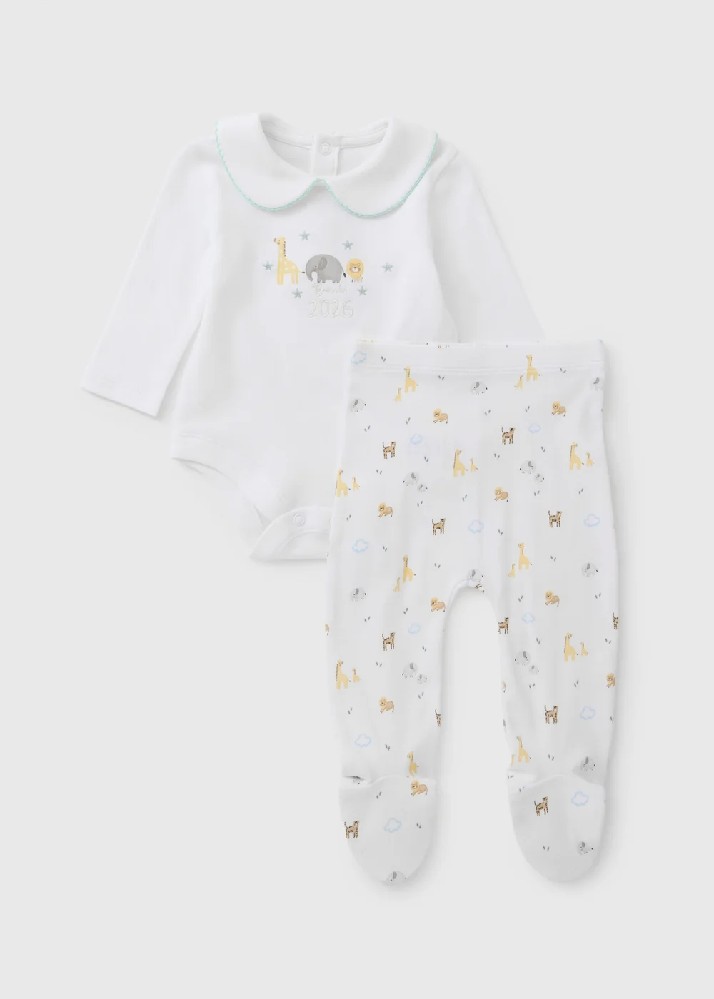 Baby White Born In Bodysuit & Legging Set (Newborn-3mths) - First Size Image 1