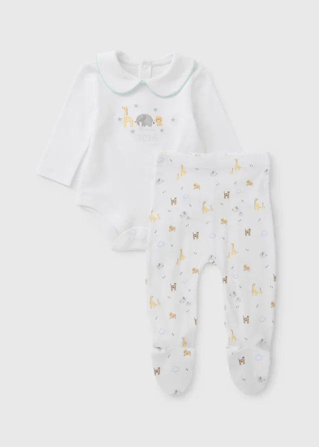 Baby White Born In Bodysuit & Legging Set (Newborn-3mths)